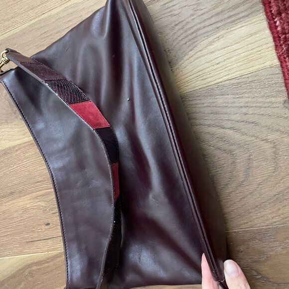 Iacucci Bordeaux Leather Patchwork Strap Hobo Shoulder Bag Purse Italy - Picture 7 of 9